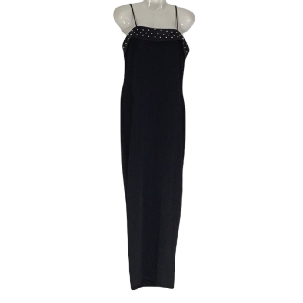 EUC Night Way Collections Women's 12 Maxi Spaghetti Strap Fancy Black Dress